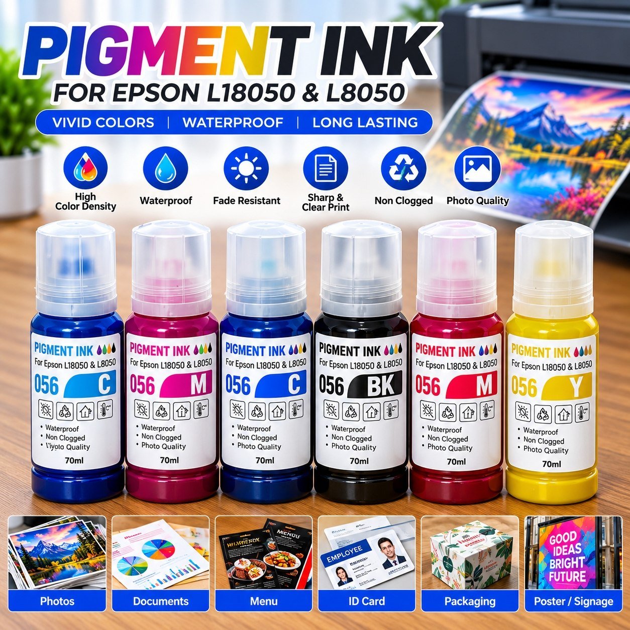 ទឹកថ្នាំខាប់ Pigment Ink កូដ 056/057 ម៉ាសុីនព្រីន Epson