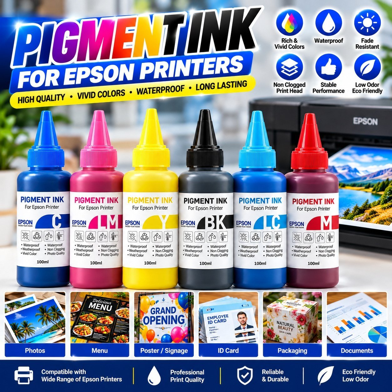 ទឹកថ្នាំខាប់ Pigment Ink ម៉ាសុីនព្រីន Epson ទូទៅ
